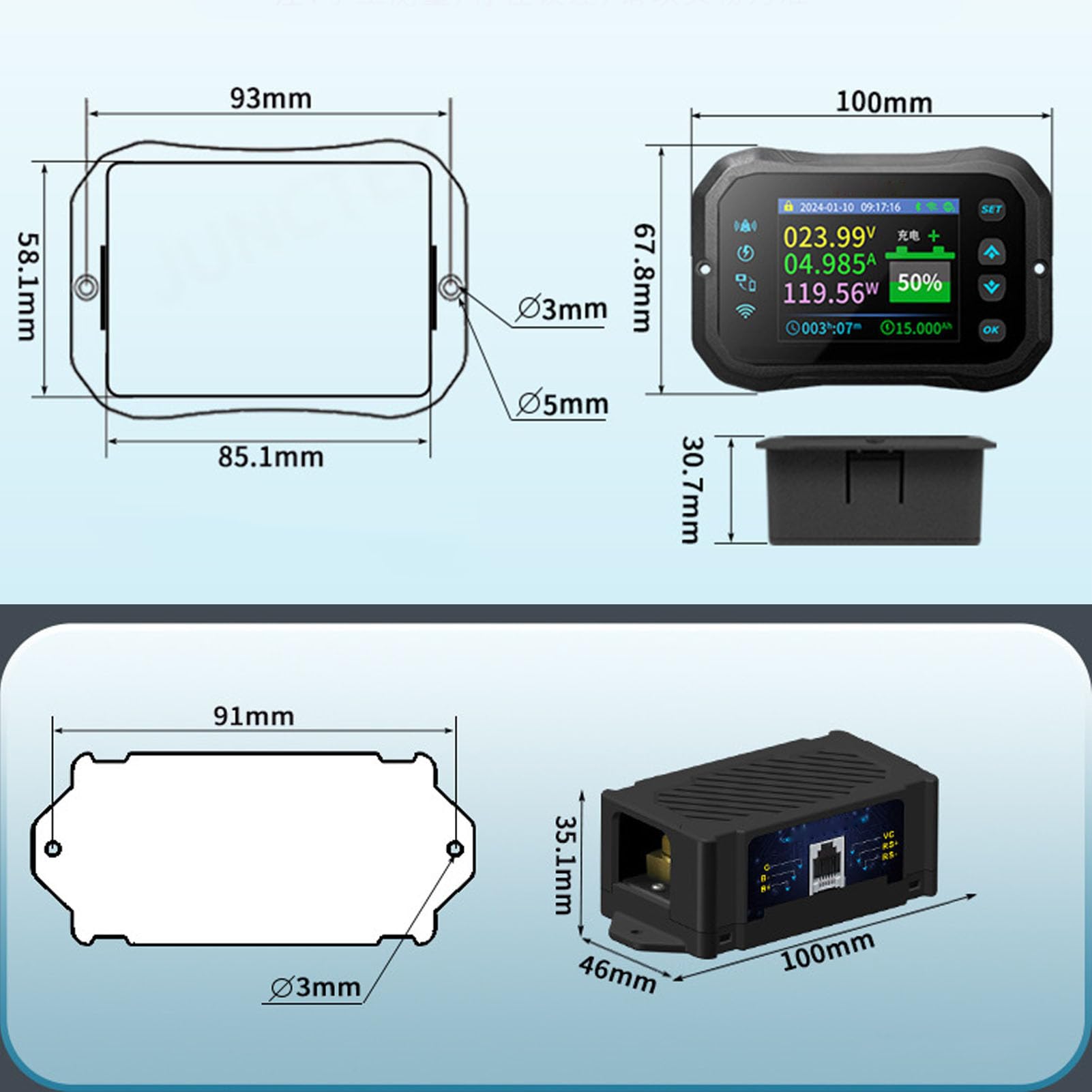Probador de Coulomb, Control Remoto Wifi 10-100V 100A Voltímetro Digital Amperímetro Capacidad de la Batería Energía Electricidad AH Medidor de Voltaje Zumbador Incorporado