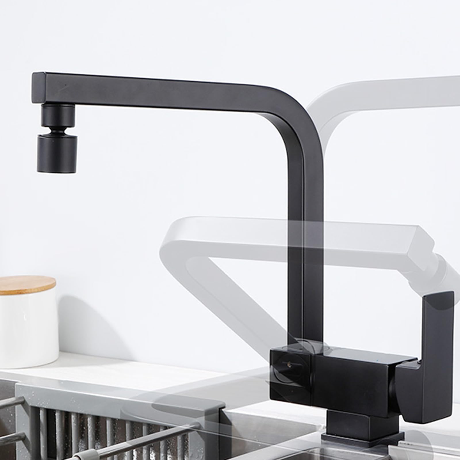 Grifo de Cocina para Ventana Grifo Abatible Cocina Latón Grifo de Fregadero Abatible Giratorio Mango Único Orificio Único-Negro