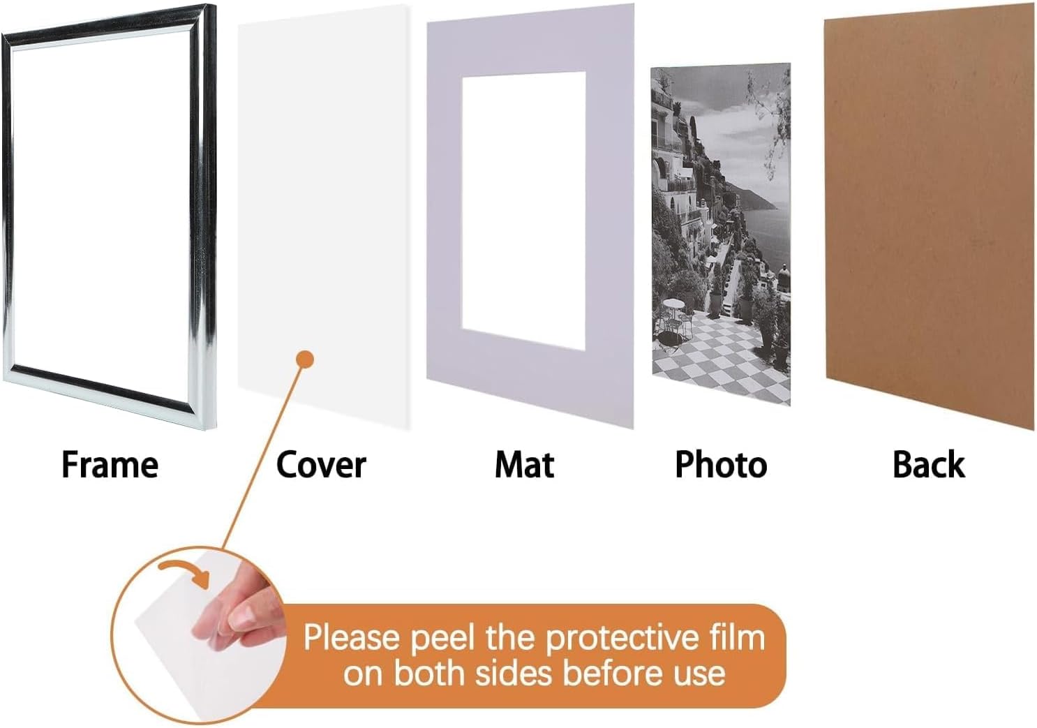 8X10in Photo Frames Set of 6,Display Pictures 5x7in with Mat or 8x10in Without Mat,Picture Frame with Bamboo Grain for Wall Mounting or Table Top Display - Image 6