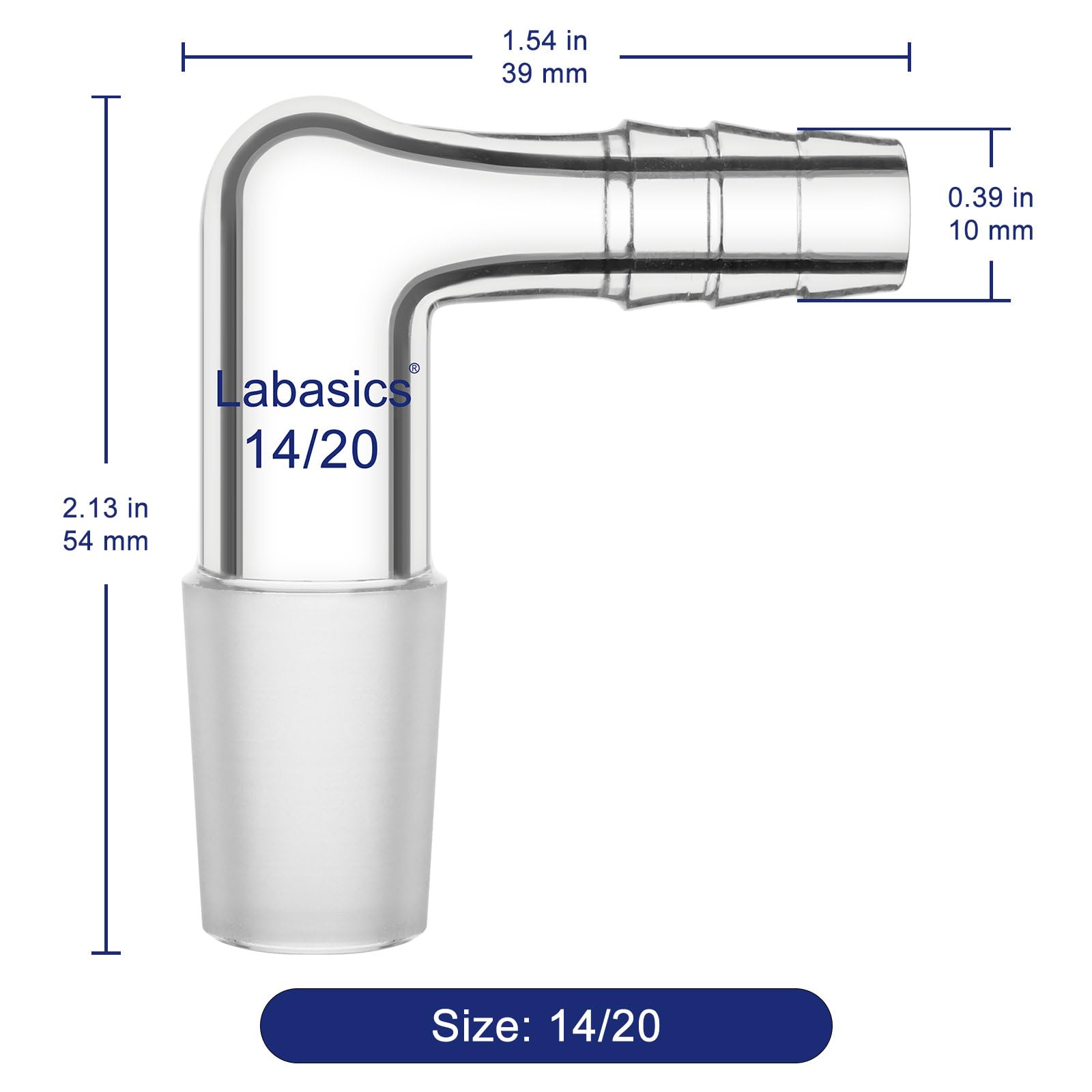 Labasics Adaptador de Vacío de Vidrio de 90 Grados, Junta Interior 14/20, Manguera para Laboratorio