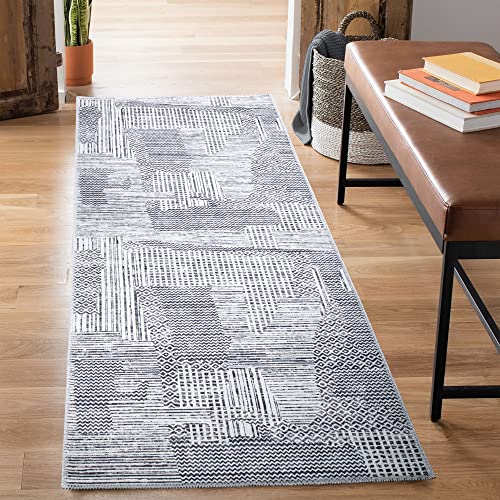 Bloom Rugs Mysia Washable 7 Ft Runner - Ivory/Gray Modern Geometric Runner For Entryway, Hallway, Bathroom, And Kitchen - Exact Size: 2'6" X 7' #TOP21