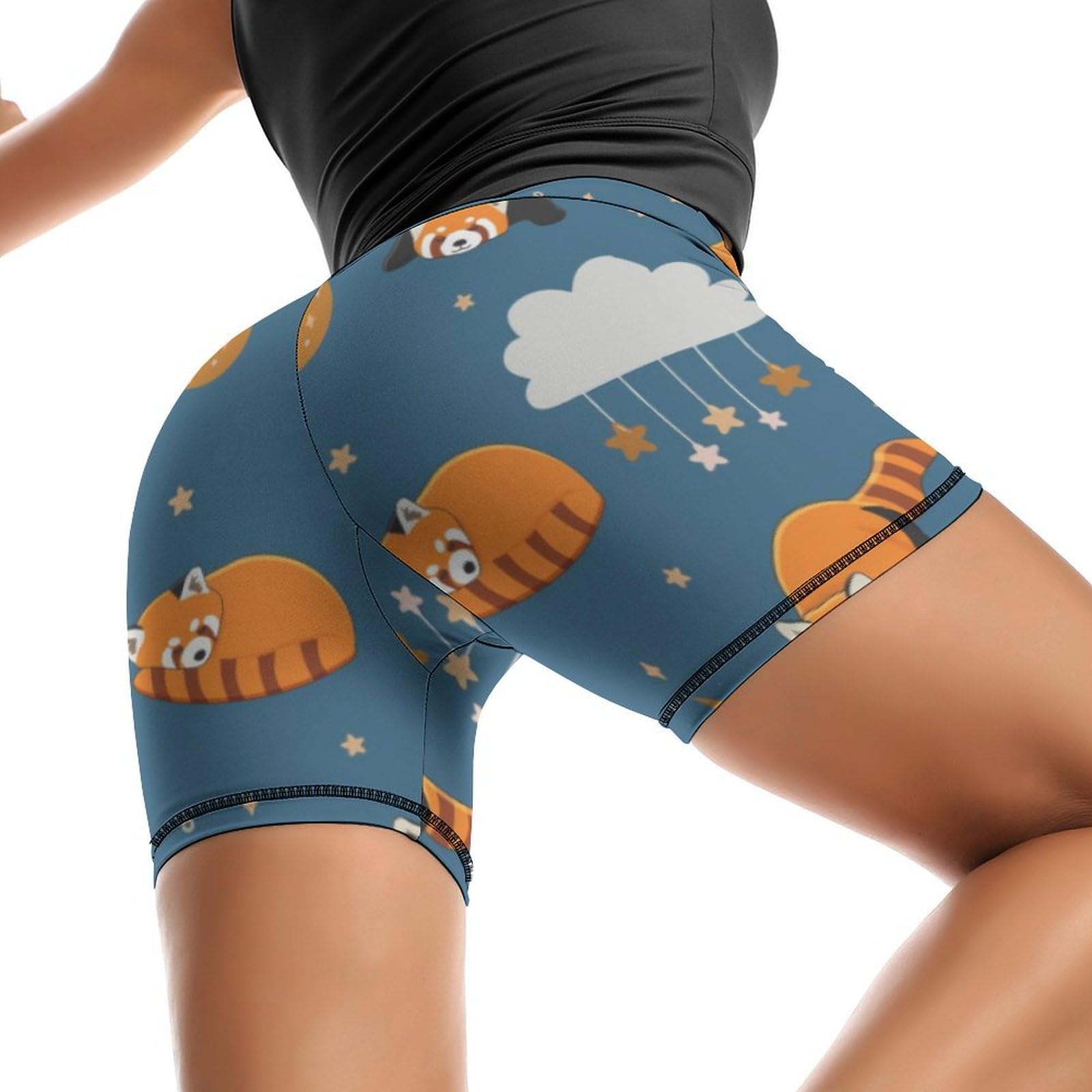 Sleeping Red Panda Pattern High Waist Yoga Shorts for Women Athletic Shorts Leggings Running Pants
