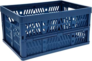 Small Collapsible Milk Crate - Stackable Storage Basket with Handles, Folding Containers for Organizing Tools, Books, Craft Supplies, Food, Drinks, Camping & Transport, Desk Closet Organizer - Blue