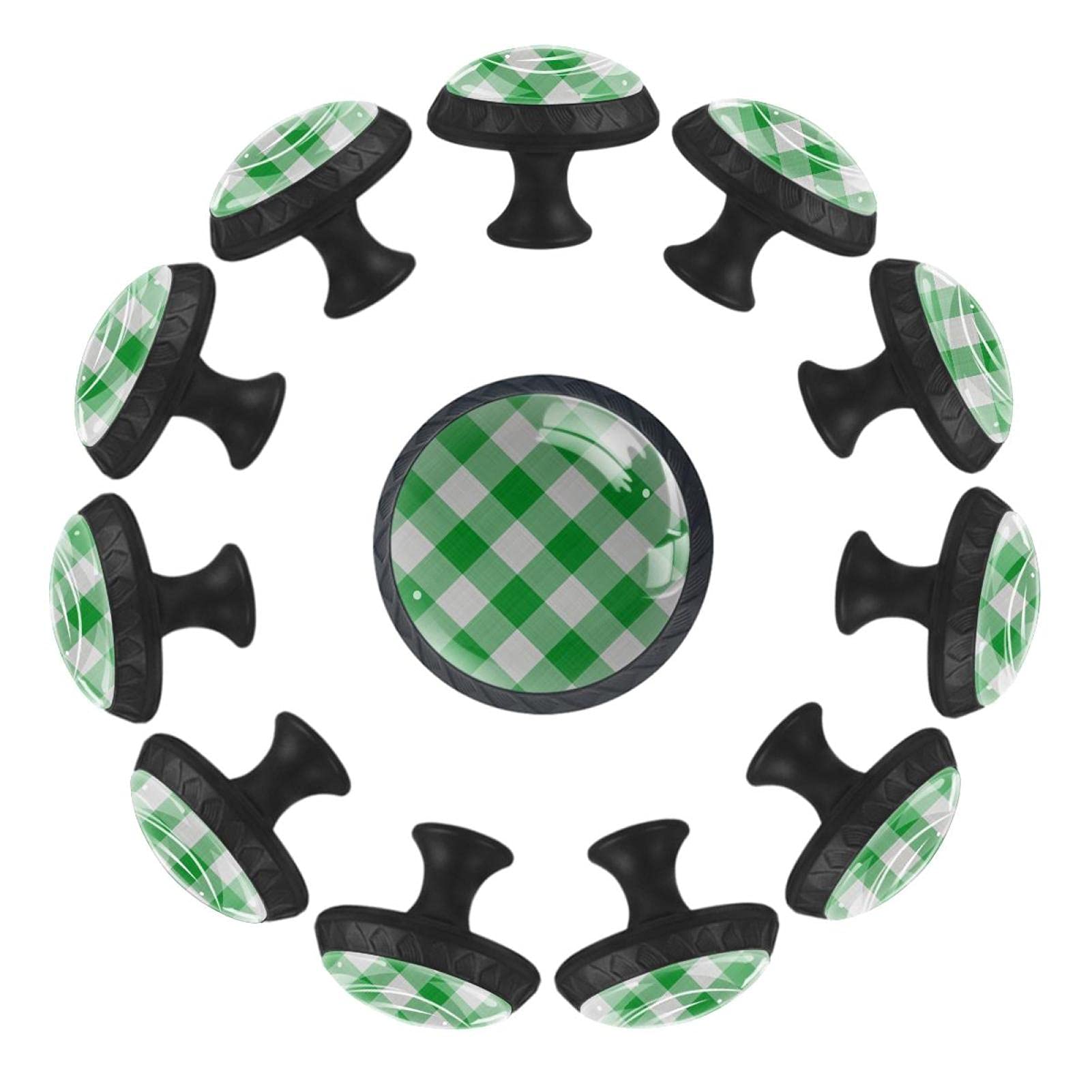 Boutons de tiroir ronds en treillis vert et blanc 35 mm pour commode et meuble de crèche lot de 12
