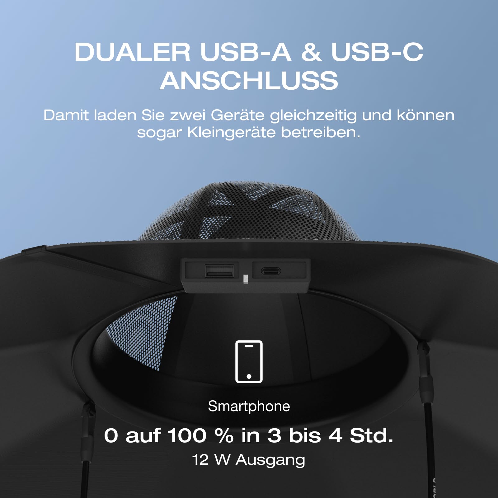 EF ECOFLOW Solar Hut 360°, wasserdicht, Ultraleicht, faltbar, Zwei USB-A und USB-C Anschlüsse, lädt Phones, kleine elektronische Geräte unterwegs beim Wandern, Angeln, Camping, am Strand (L-XL)