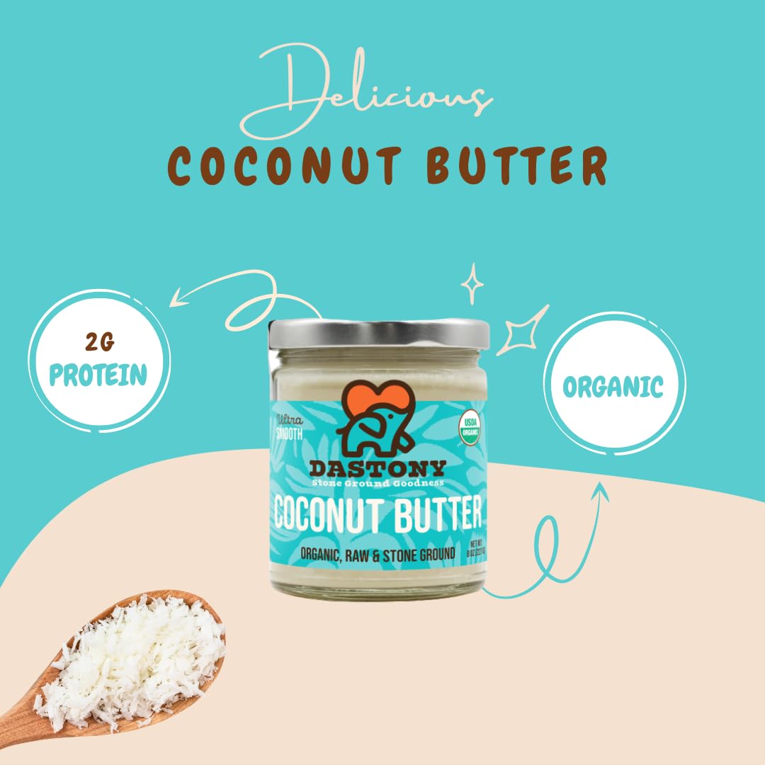 Dastony Organic Raw Coconut Butter, 8 oz | Only One Ingredient | Vegan, Paleo and Keto Friendly, Non GMO, Gluten-free - Pack of 6