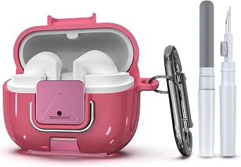 for Samsung Galaxy Buds 3/3 FE 2025/3 Pro Protective Case with Secure Lock Clip,Phone Stand Design Full Protection Shockproof TPU Case with Carabiner&Clean Kit Pink