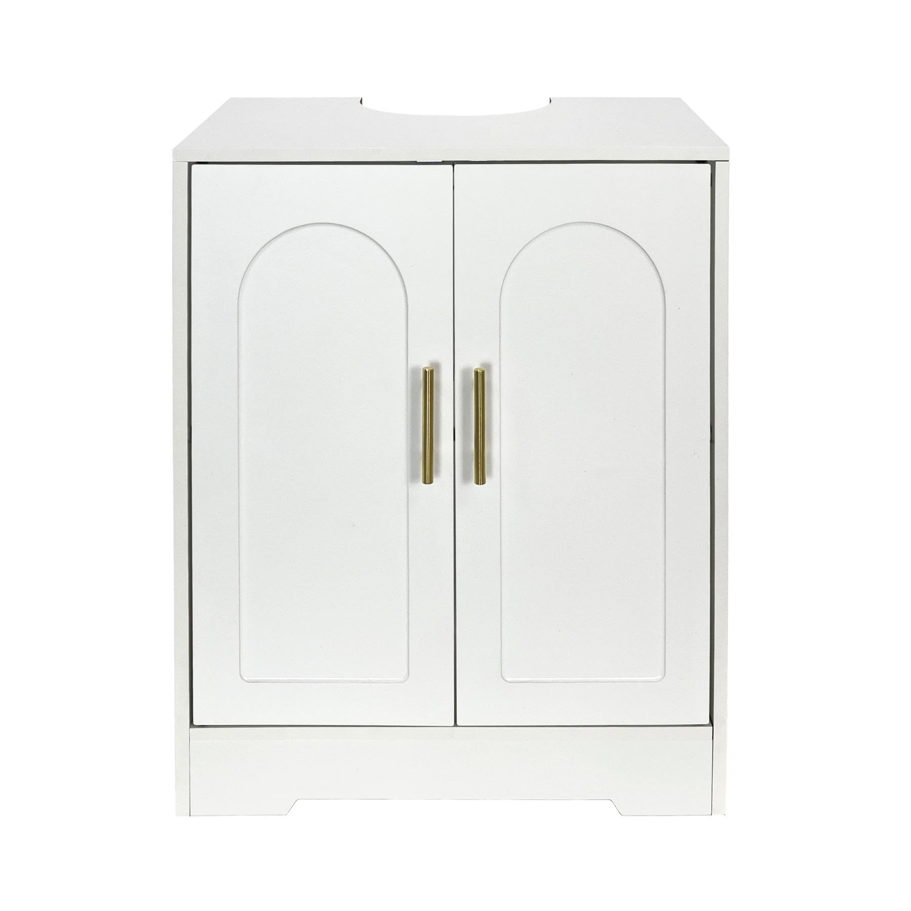 OHS White Arch Under Sink Bathroom Cabinet, Free Standing Wooden Bathroom Storage Under Sink Cabinet with 2 Doors & Shelf Under Basin Unit Cupboard, 60 x 30 x 60cm