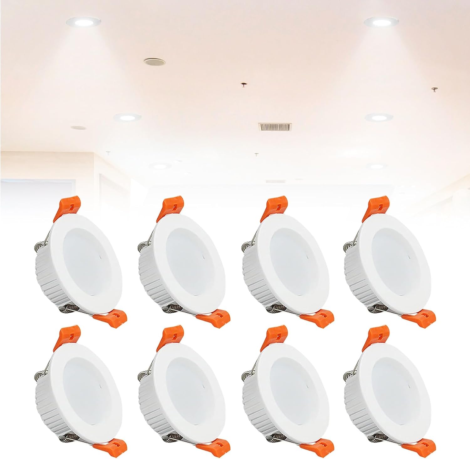 8Pack LED Round Recessed Ceiling Panel Down Light Ultra Slim Downlights with Junction Box for Office Kitchen Hallway Corridor(Cold White,5w)