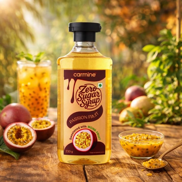 Image of Carmine Zero Sugar Passion Fruit Syrup - 330g | New & Improved Recipe | Sweetened with Pure Monk Fruit | Natural, Plant-Based Sweetener | No Added Sugar or Artificial Ingredients