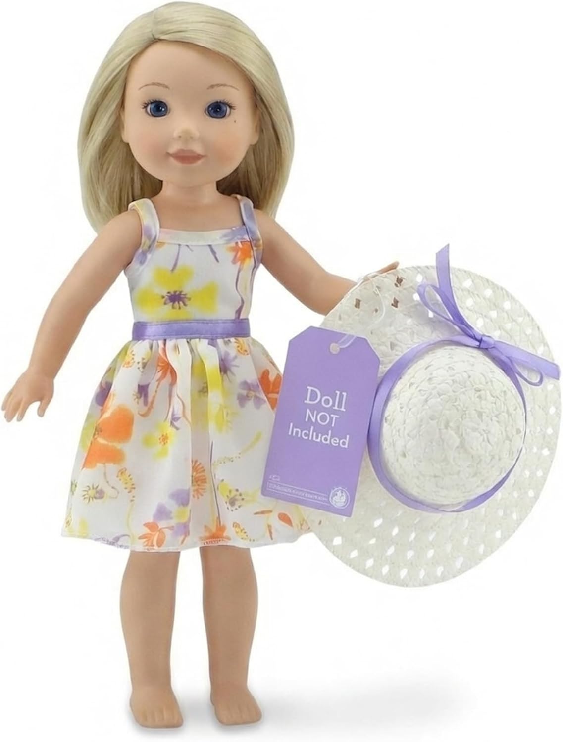 Emily Rose 14" Doll Easter/Spring Chiffon Dress with Matching White Hat | Floral Sundress Outfit | Fits WellieWishers & Similar 14-14.5" Fashion Dolls (Doll NOT Included)