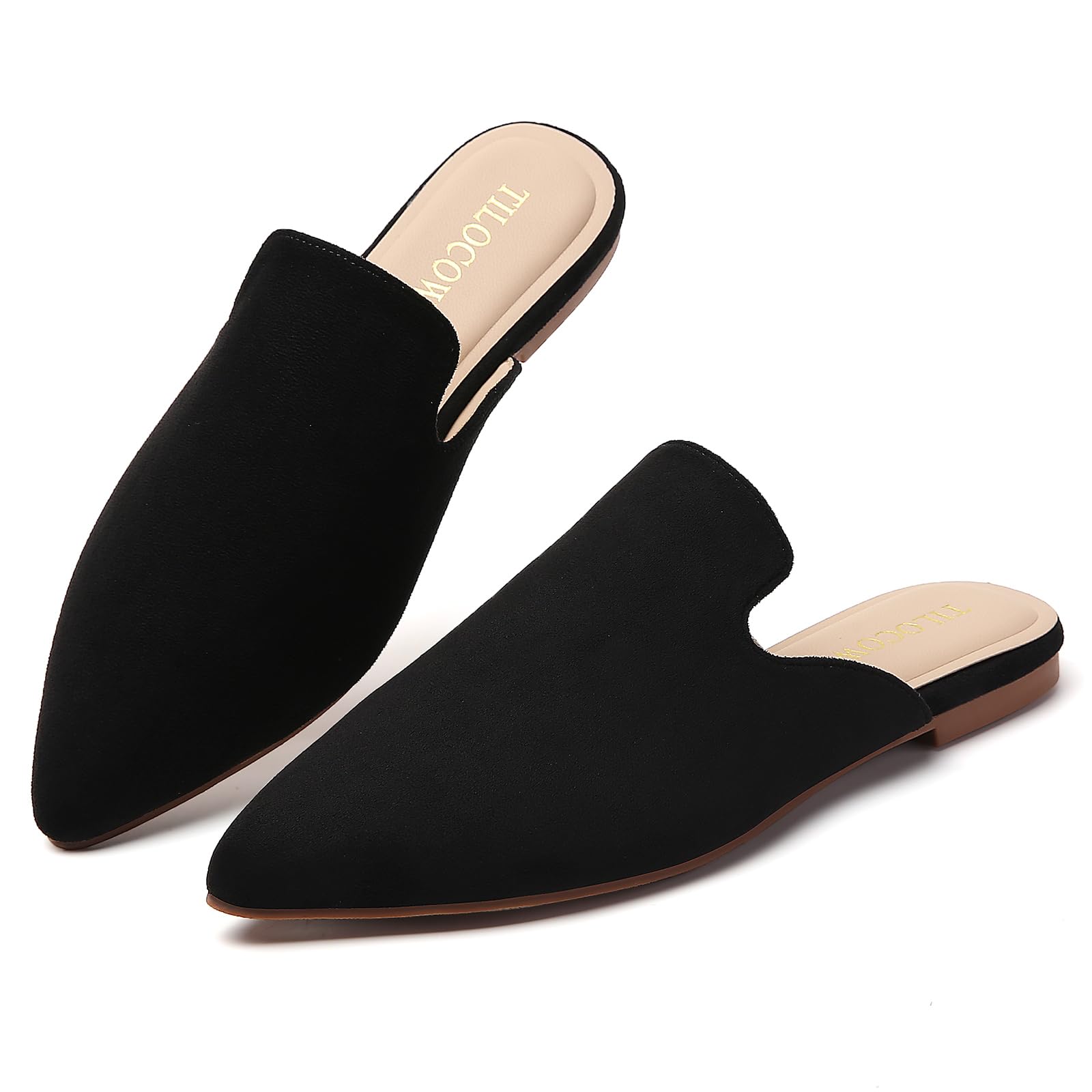 Tilocow Pointed Toe Mules for Women Slip On Backless Flats