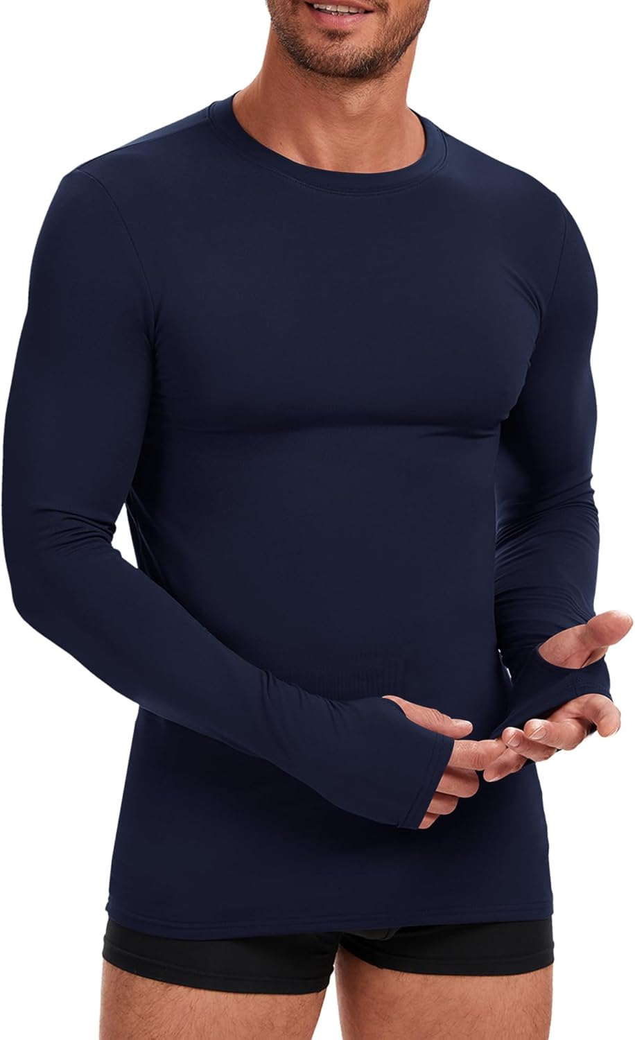 Mens Thermal Tops Long Sleeve Fleece Lined Baselayer Undershirt for Winter Cold Weather with Thumb Holes