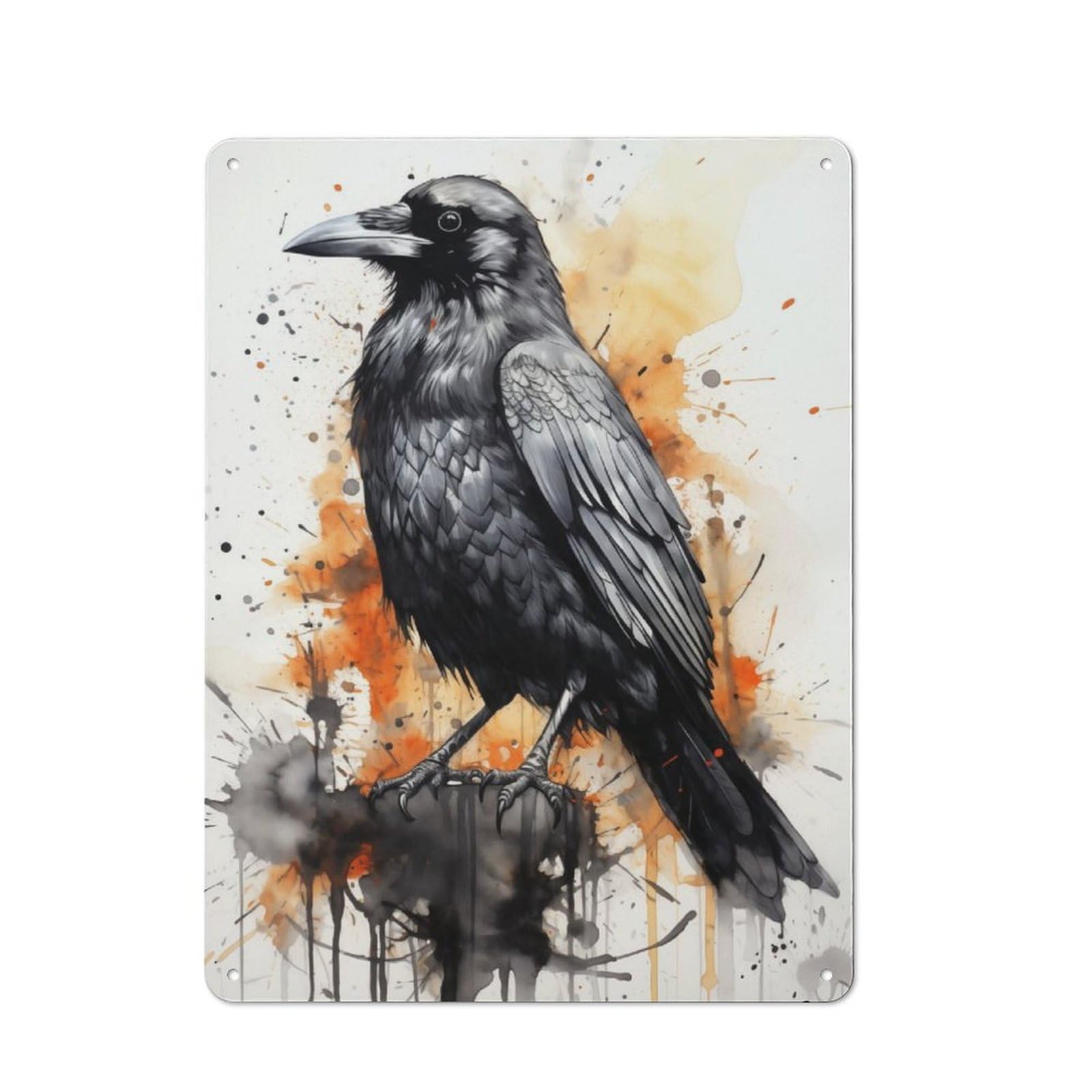 Junmoney Ravens Watercolor Rustic Metal Plaque 40X30cm For Guest Room Or Hallway, For Home Interiors, Feature Walls And Decorative Displays
