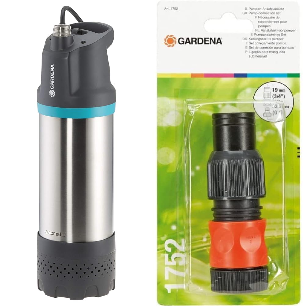 Gardena Tauch-Druckpumpe 6100/5 inox automatic: Automatische Tauchdruckpumpe mit 6100 l/h Fördermenge, mit Schmutzfilter & Profi-System Pumpen-Anschlusssatz: Schlauchkupplung für 19 mm (3/4 Zoll)