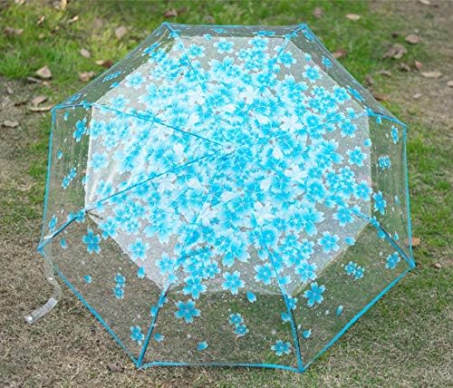 Transparent Folding Umbrella Cherry Blossoms Clear Umbrella See Though Rain Folding Umbrella for Women Kids Girls Lightweight Windproof Compact Umbrella