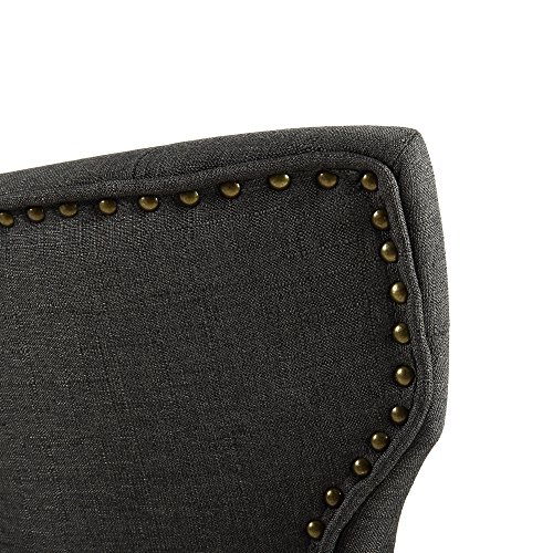 Lssbought Set Of 2 Fabric Dining Chairs Leisure Padded Chairs With Brown Solid Wooden Legs,Nailed Trim,Charcoal #TOP5