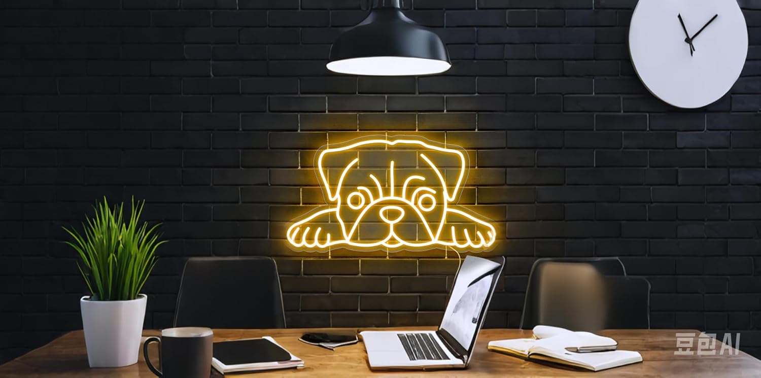 Pug Dog Neon Signs for Wall Decor, Dimmable Neon Art Sign LED Light Man cave Cool Funny Bedroom Room Lights, Cute Neon Light Up Signs Decorations Birthday Party Gifts