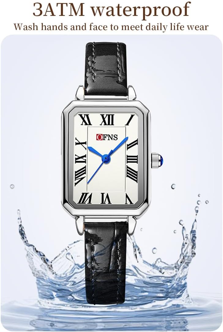 Women's Thin Small Square Watch Vintage Roman Numeral Dial Slim Leather Strap Quartz Watch Petite Ladies Wristwatch for Small Wrist, Black Brown