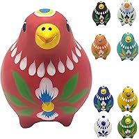 Qecueoua Hand-Painted Clay Bird Figurine Folk Art Collectible - Red Ni Gugu Good Luck Decor for Home Shelf Gift
