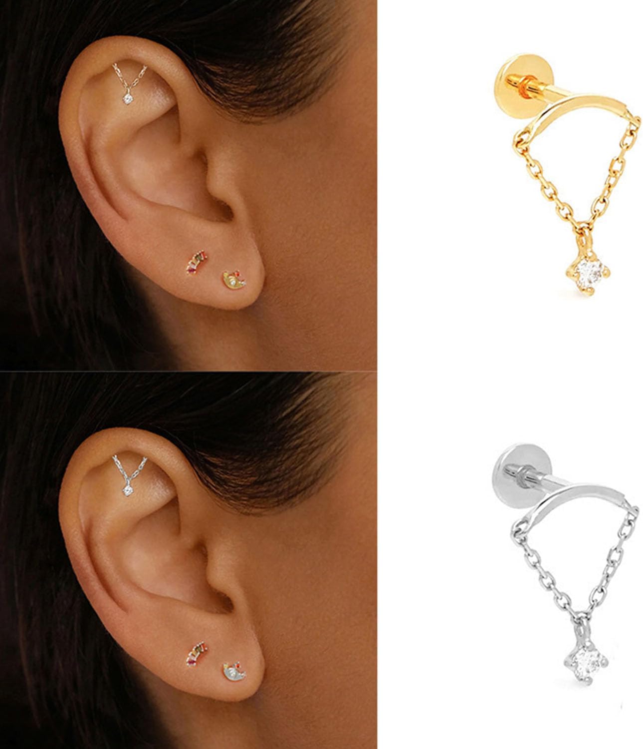 Helix Dangle Earrings for Women - Flat Back Hypoallergenic Cartilage Piercing Jewelry - Forward Helix Earrings - Image 6