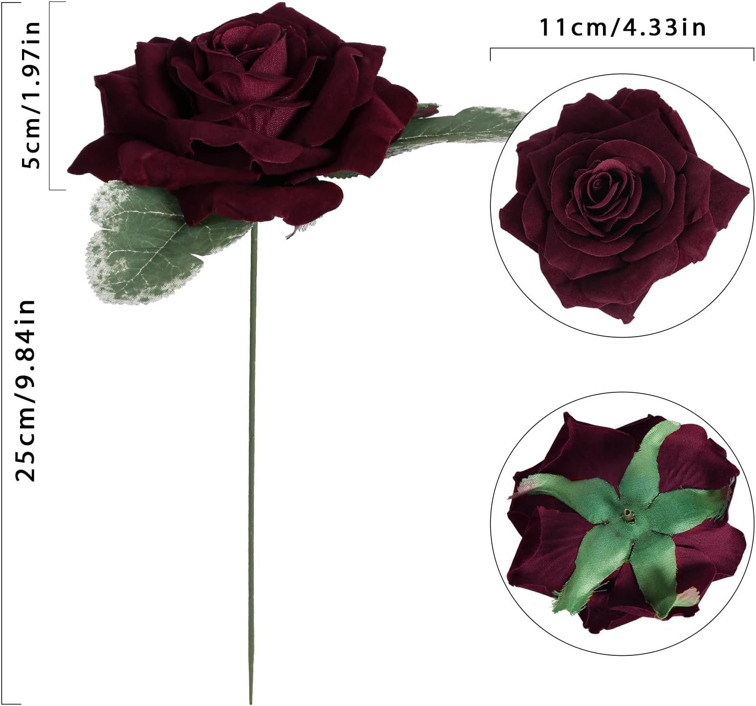 Burgundy Roses 16pcs Artificial Velvet Roses Maroon Flowers 4.3" Burgundy Fake Flowers Dark Red Roses for Wedding Bouquet Flowers for Floral Centerpieces Home Party Decor (Burgundy) - Image 3