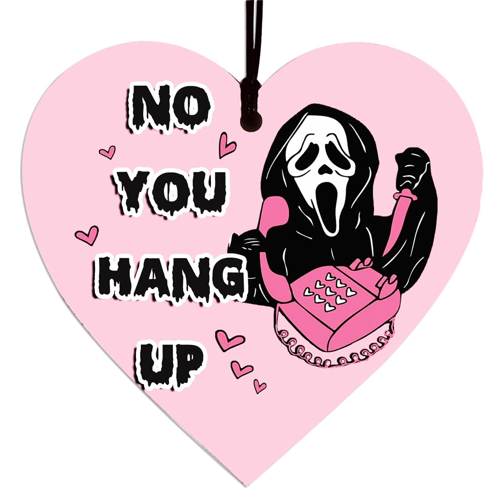 OBYJCAHalloween Homeware Decoration, Novelty Halloween Wooden Heart Sign Gifts, Pink Halloween Decoration, Halloween Gifts Scary Scream Merchandise Decor Horror Presents for Halloween Party Children