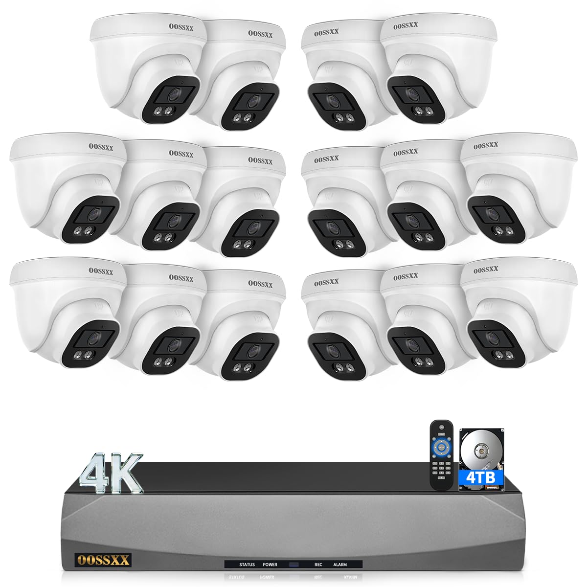 4K PoE Security Camera System 16pcs Dome Cameras 16CH NVR 4TB HDD