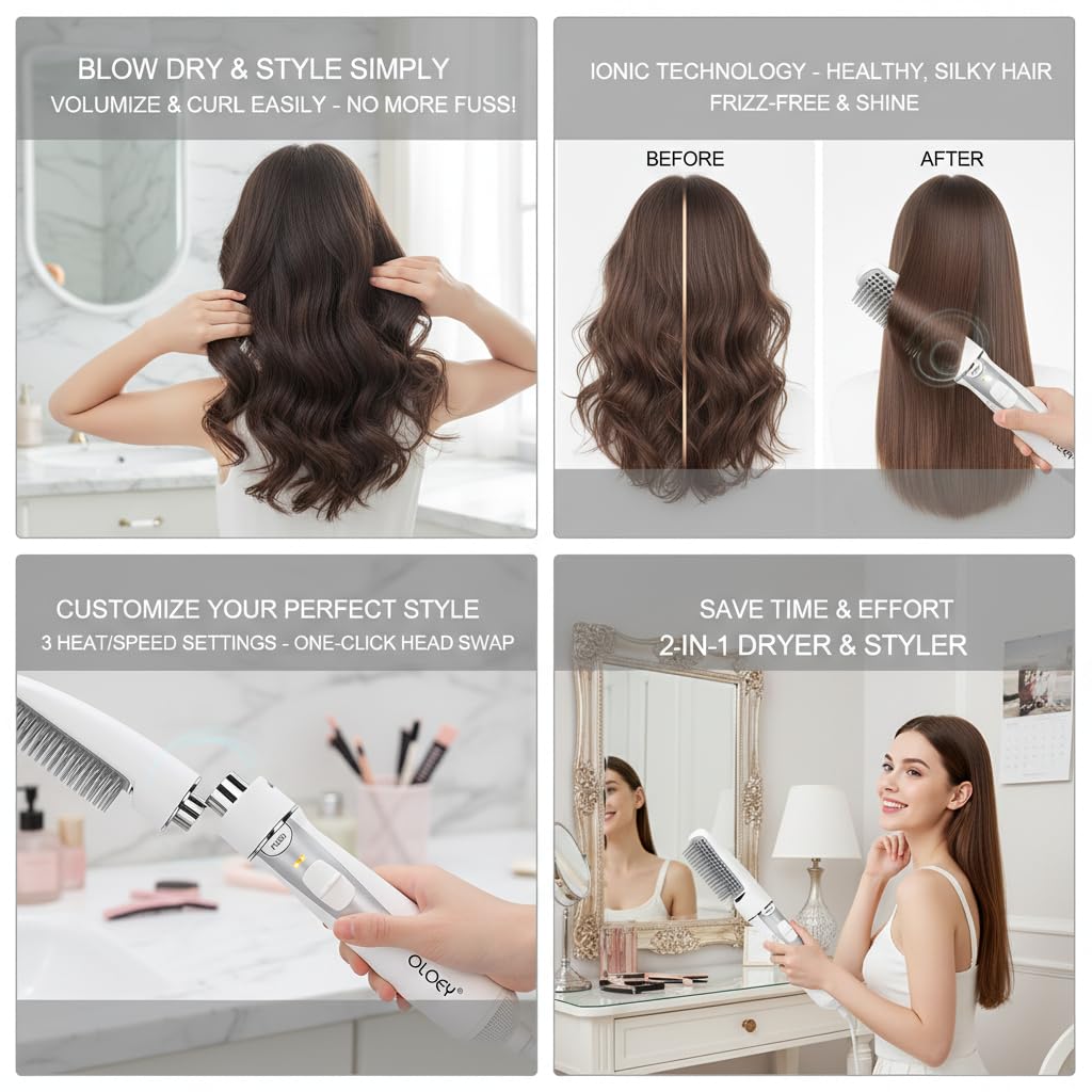 2-in-1 Electric Hair Dryer Styling Tool with Teasing Comb, US Plug