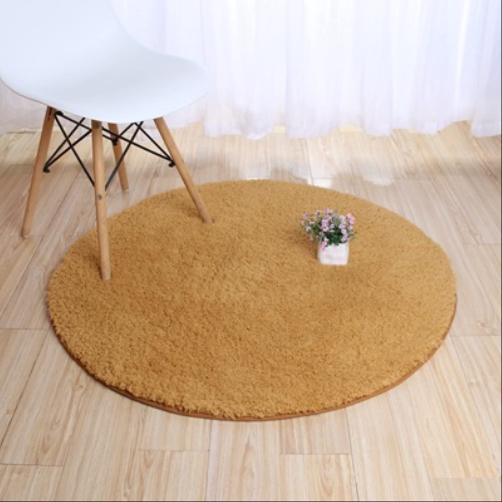 Round Berber Fleece Bath Mat Soft and Comfortable Carpet for Living Room and Bedroom 140cm Diameter Khaki Color