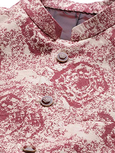 Image of MANQ Men Fawn Woven Jaquard Silk Nehru Jacket