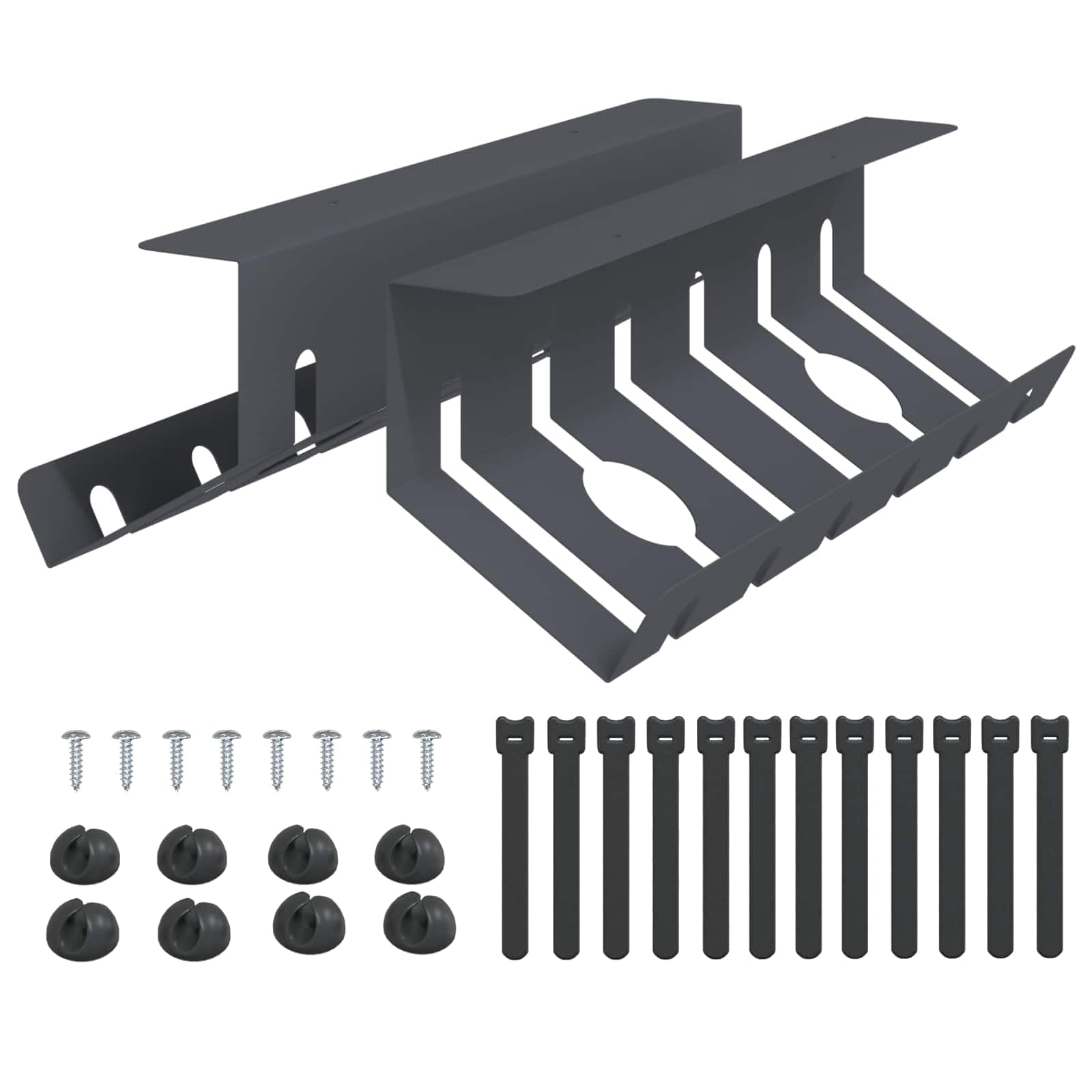 Kabelmanagement unter dem Schreibtisch 2er Set, Kabelkanal aus Stahl für Büro, Kabelhalterung Kabelführung Anthrazit, 44x11,5x13,5 cm