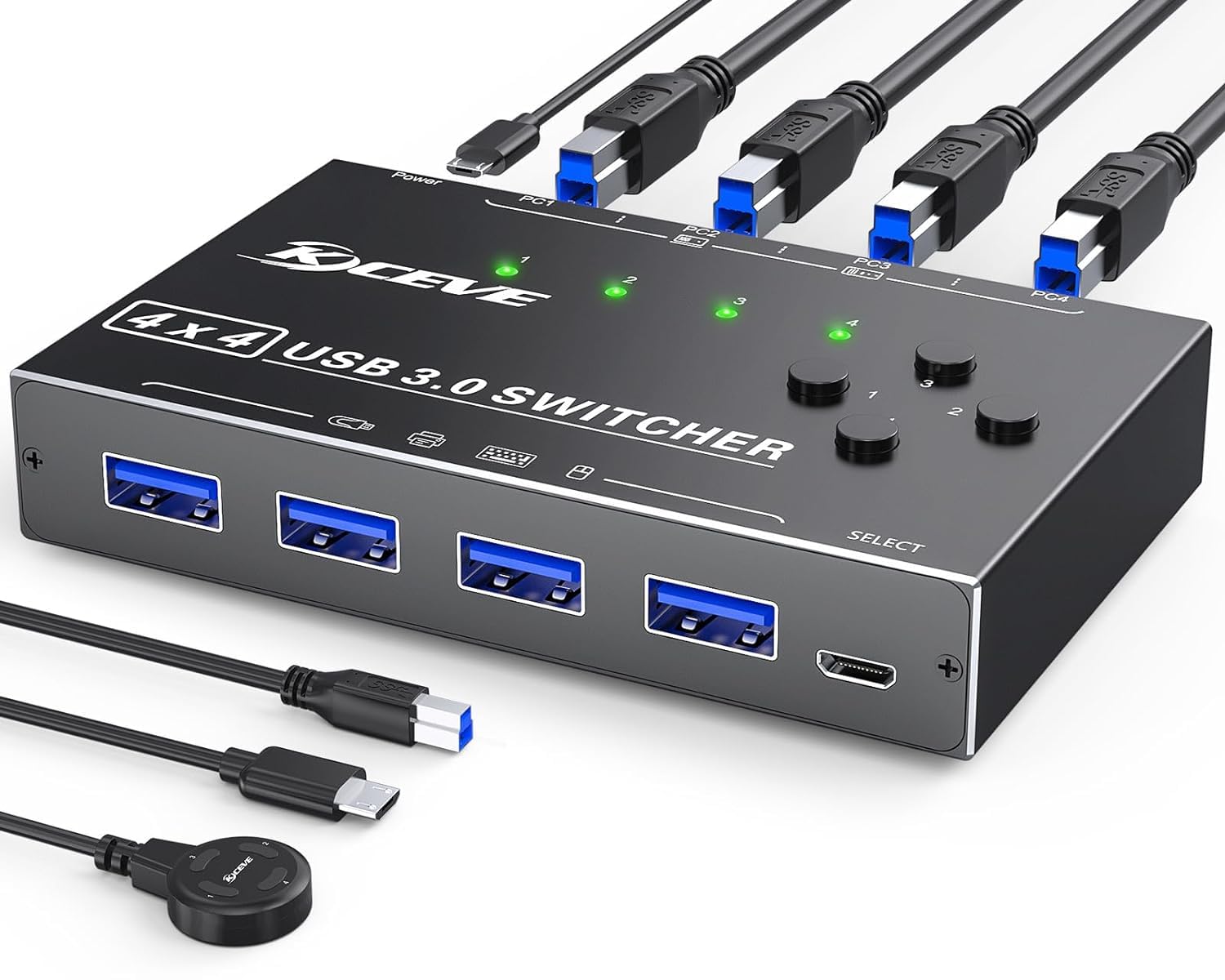 Photo 1 of USB 3.0 Switch Selector, USB Sharing Switch 4 in 4 Out USB Switcher 4 Computers Share 4 USB Device for Keyboard, Mouse, Printer,Not Supported KVM Switch 4 Monitors 4 Computers 8K@60Hz 4K@144Hz,