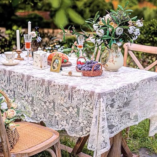 French Embroidery Lace Tablecloth - Round/Rectangular/Square Options for Coffee Tables,