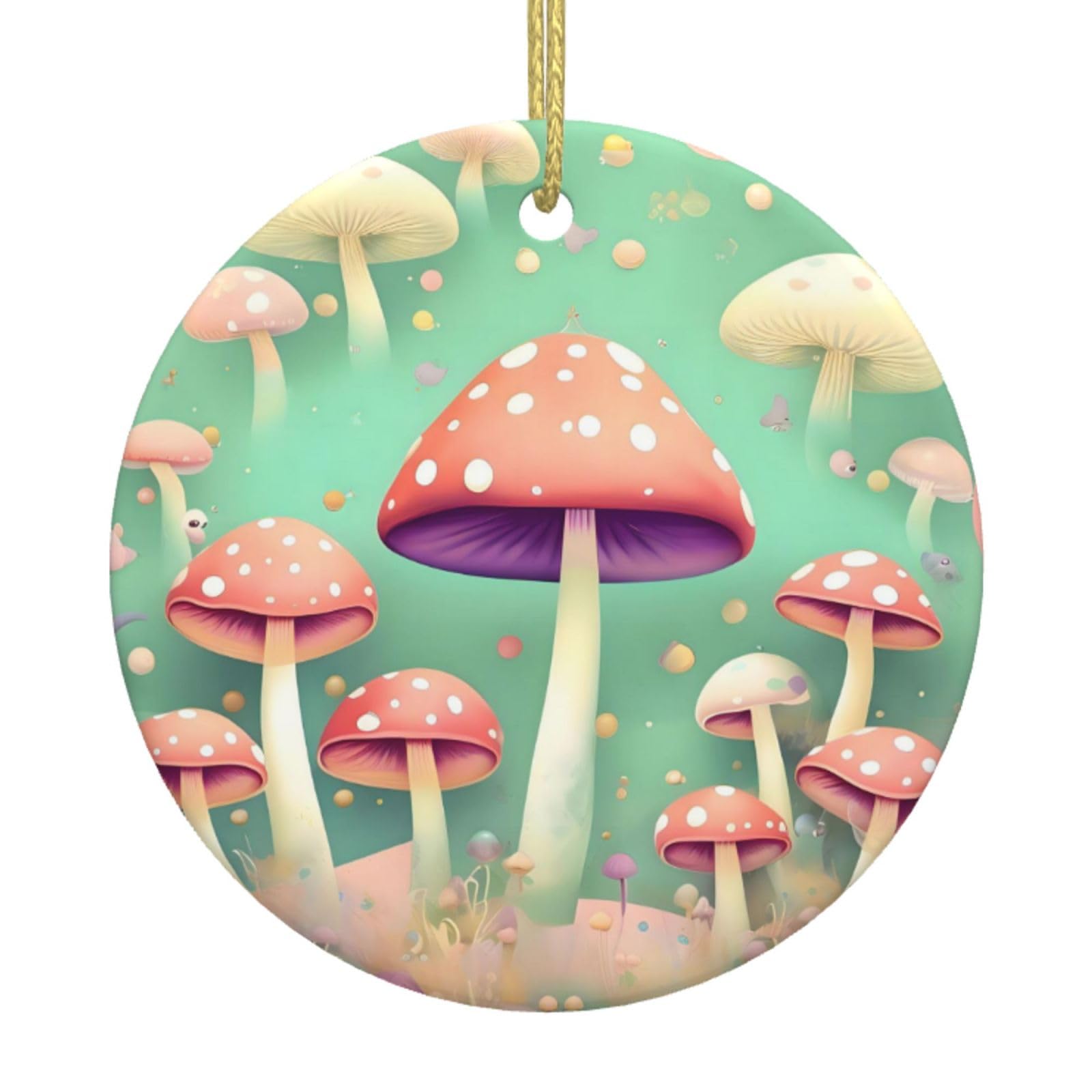Dream Mushroom Printed Christmas Tree Ceramic Ornaments Holiday Decoration Christmas Unique Pendant for Christmas Party