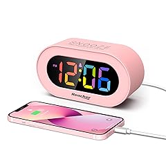 REACHER Pink Girls Alarm Clock, Dimmable Colorful LED Digital Display, USB Phone Charger Port item