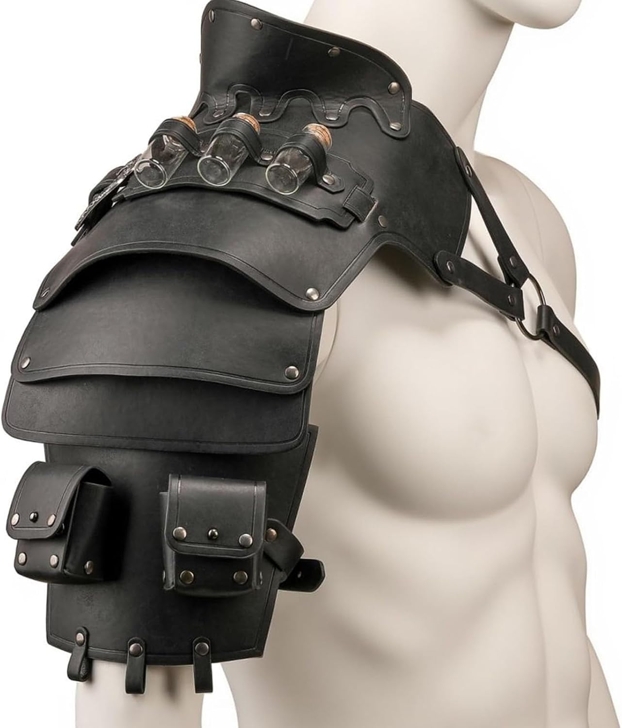 Medieval Gothic Spaulders Shoulder Pauldrons with Vials Coin PurseViking Warrior Armor for LARP Renaissance Costume