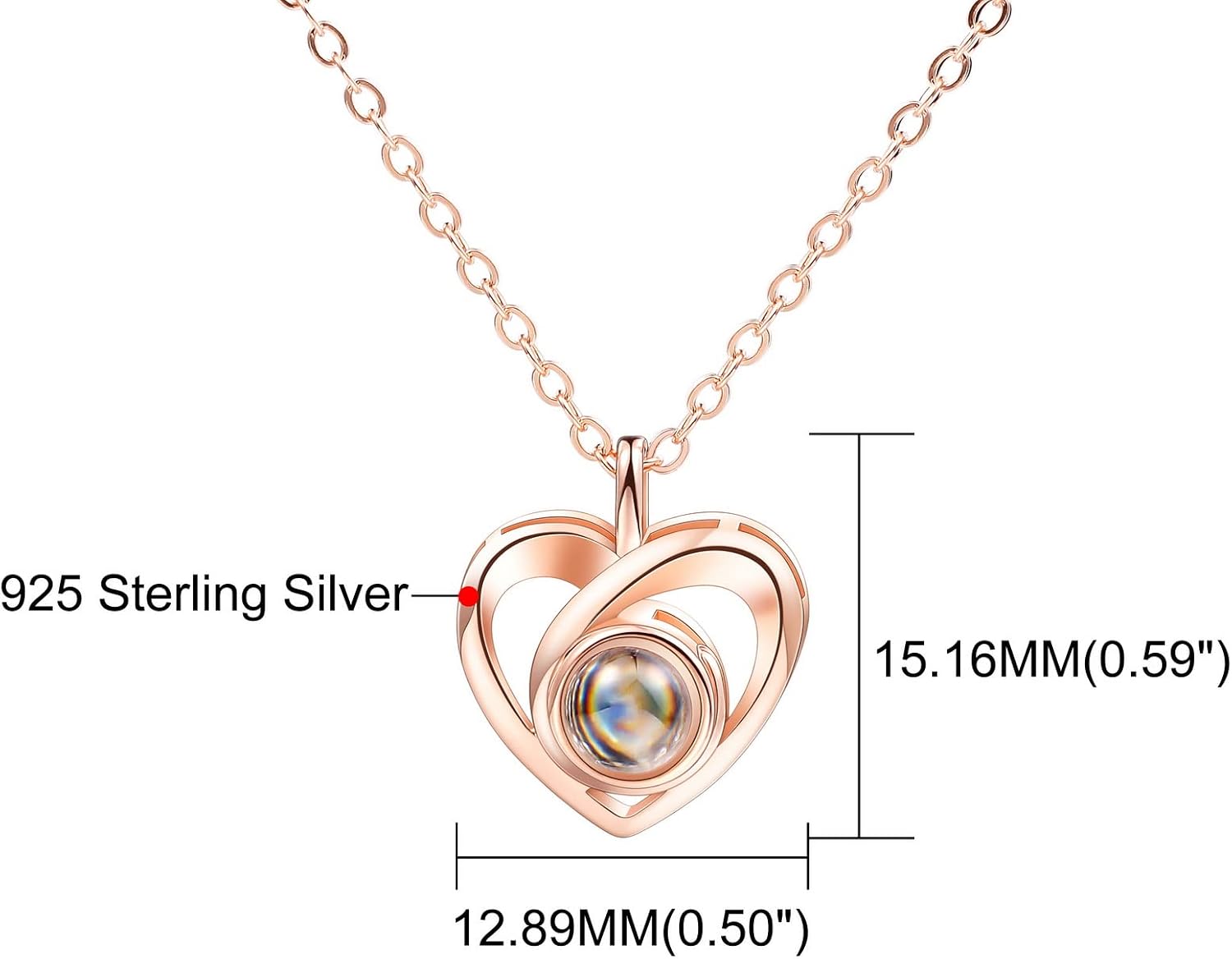 INBLUE Personalized Projection Picture Pendant 925 Sterling Silver Necklace Heart-Shaped Pendant Birthday Anniversary Jewelry Gifts for Her/Women/Mom/Girlfriend image 2