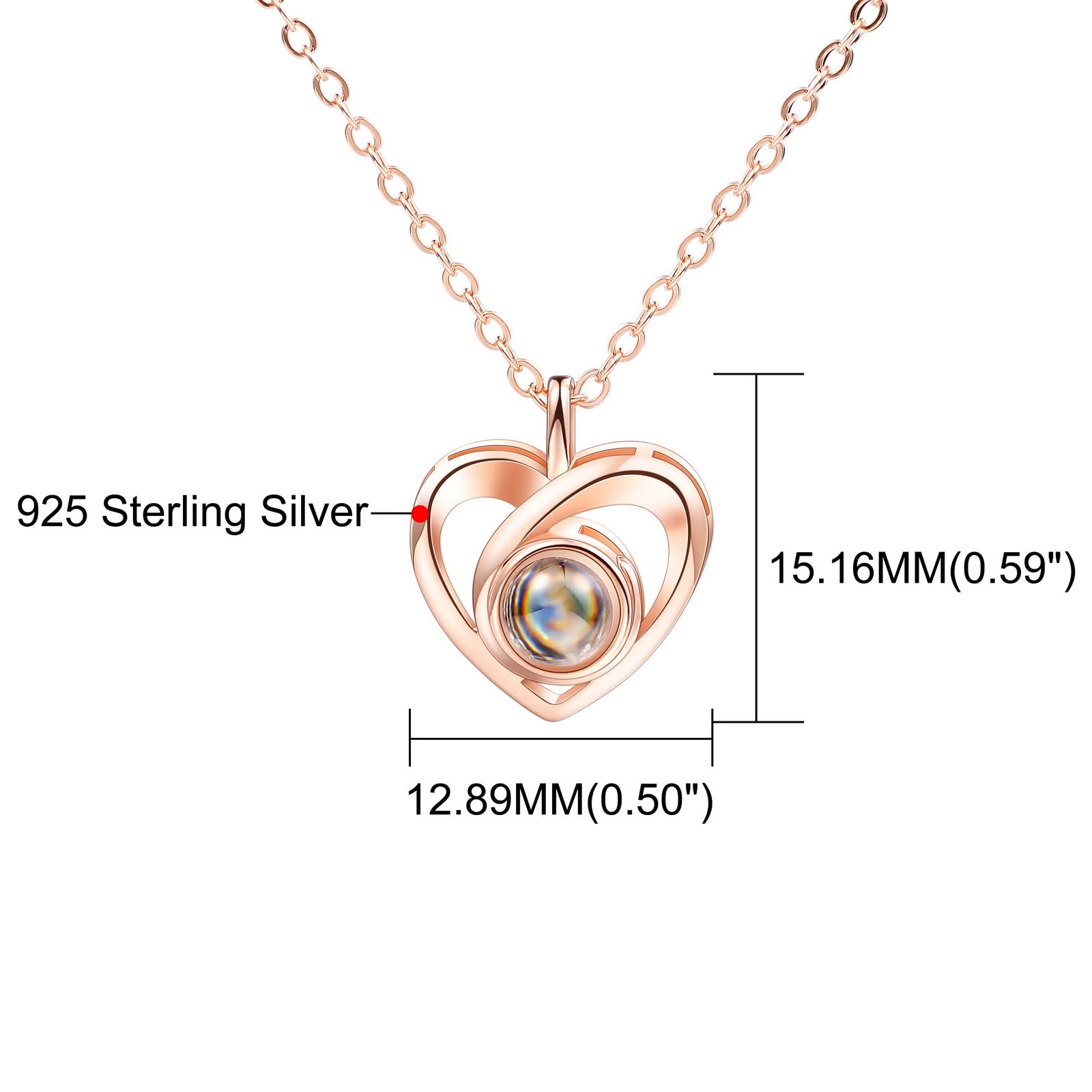 INBLUE Personalisierte Projektion Bild Anhänger 925 Sterling Silber Halskette Herzförmiger Anhänger Geburtstag Jubiläumsgeschenke für Sie/Frauen/Freundin/Mutter Schmuck