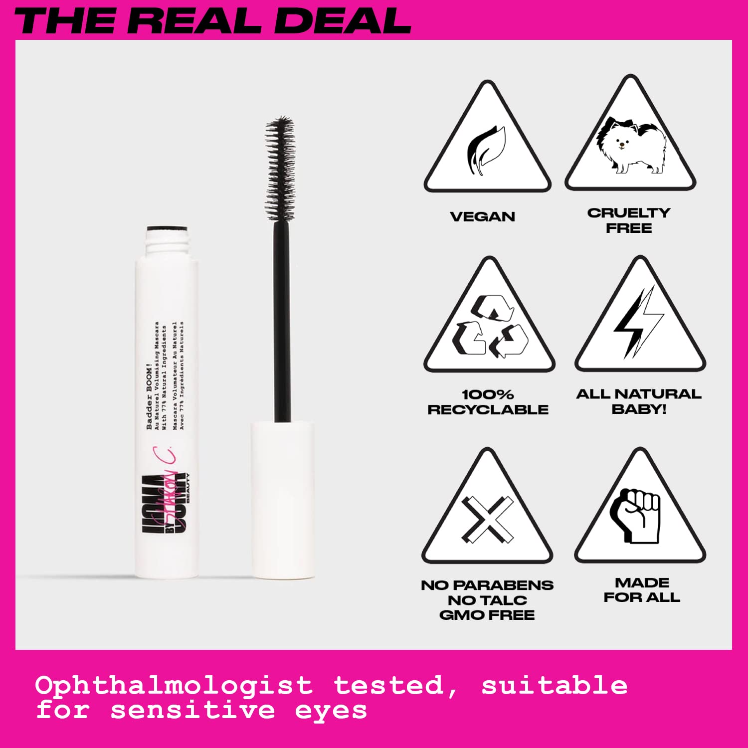 UOMA by Sharon C - Mascara Black, Badder Boom Extreme Black Mascara Volume and Length, Vegan Mascara + Argan Oil for Lash Volume, Gentle Hypoallergenic Mascara for Sensitive Eyes, Lengthening Mascara - Image 5