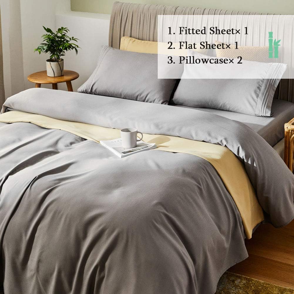 SONORO KATE Bed Sheet Set Bamboo Sheets Deep Pockets 16" Eco Friendly Wrinkle Free Sheets Hotel Bedding Machine Washable Silky Soft (Grey, Queen)