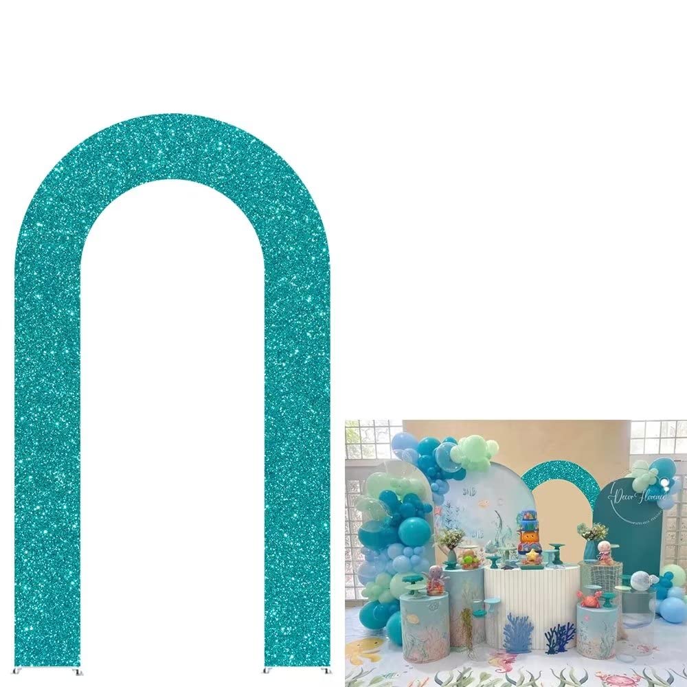 KONPON Blue-Green Flash U-Shaped Arch Cover for Birthday Party Decoration Double-Sided Stretchy Glitter Open Arch Backdrop Stand Cover Props