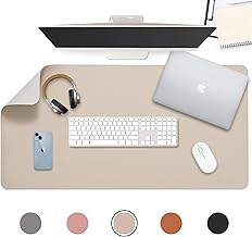 Aropana Anti-Slip Extended Mouse Pad | PU Vegan Leather Desk Mat | Large Computer Desk Protector Pad with Suede Base for Keyboard, Laptop, Office & Home (35.4 x 17.7 inches, White)