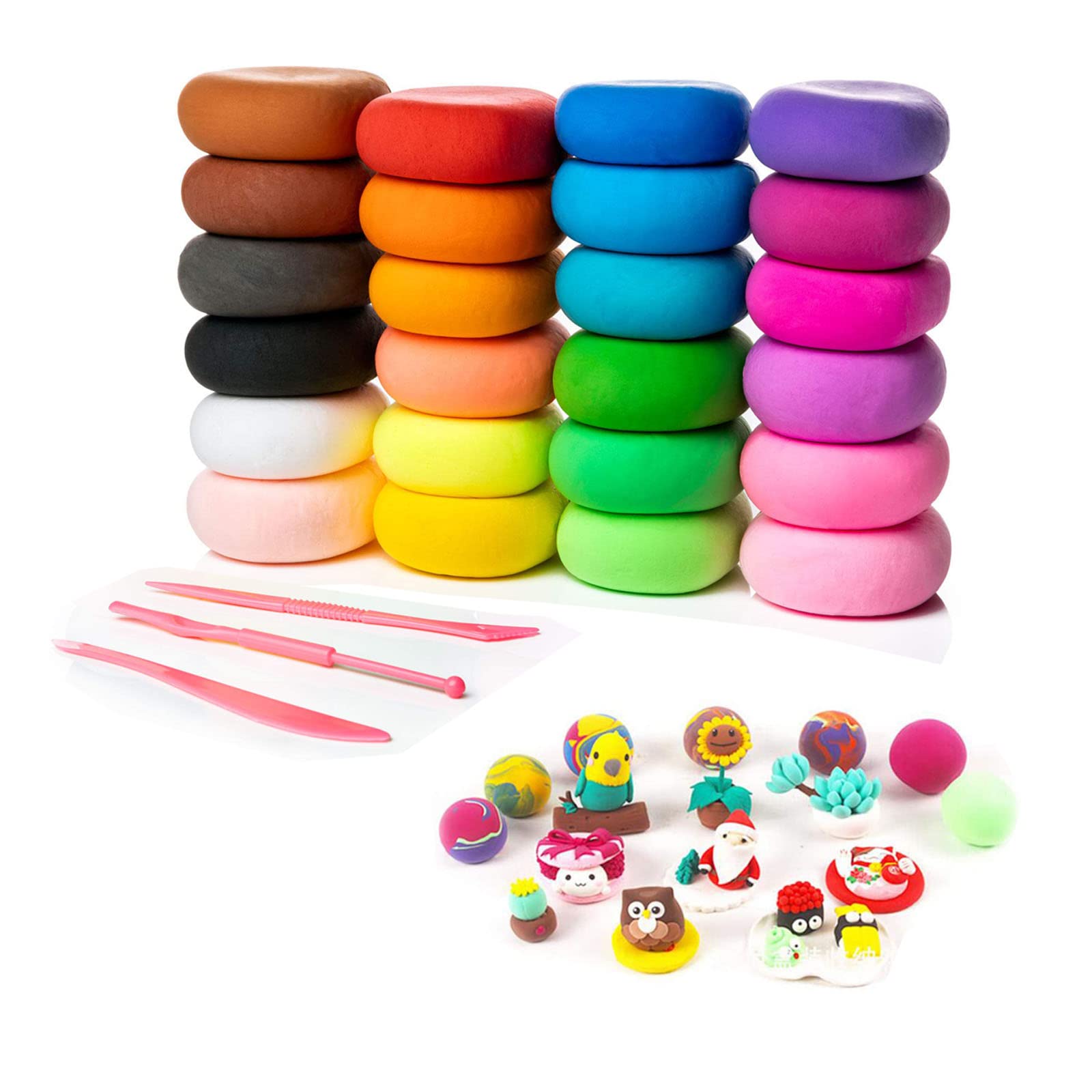 HBSTUDIO Air Dry Clay,DIY Creative Modeling Clay,Light DIY Clay with Tools for Art Crafts,Best Gift for Kids(24 Colors)