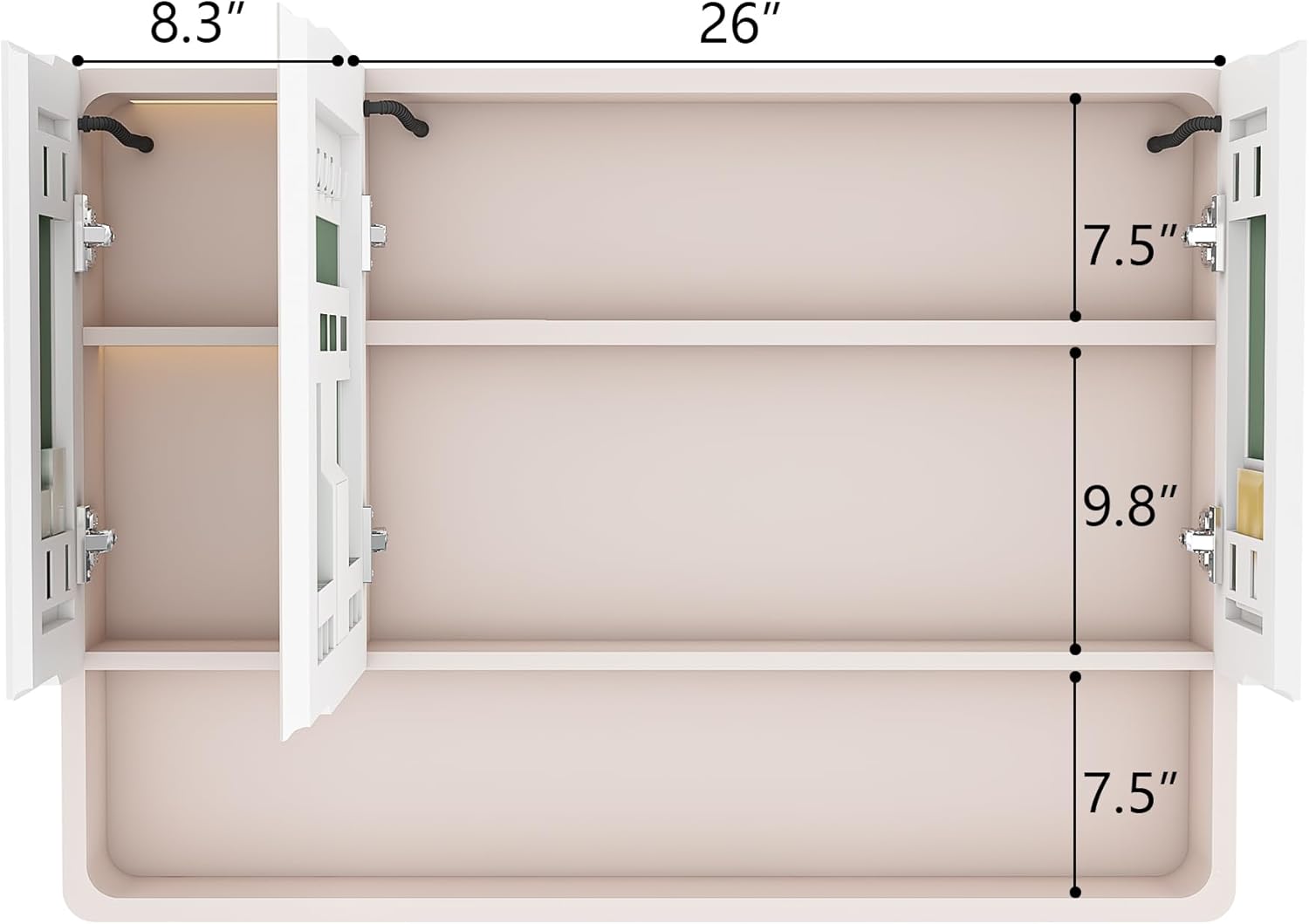 35x28 Inch Bathroom Mirror Cabinet with LED Lights & Defogging, Wall Mounted Aluminum Alloy Vanity, Silent Hinges, Cosmetic Storage Rack and Hair Dryer Holder, Khaki