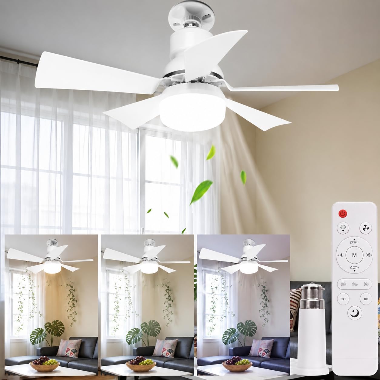 TruSky Pro Ceiling Fans with Lights Remote & E27 Holder LED Ceiling Fan Light 2H/4H Timer Dimmable E27 Bulb Fixture Upgrade Your Comfort with Quiet 3 Speed Fan Lights for Bedroom