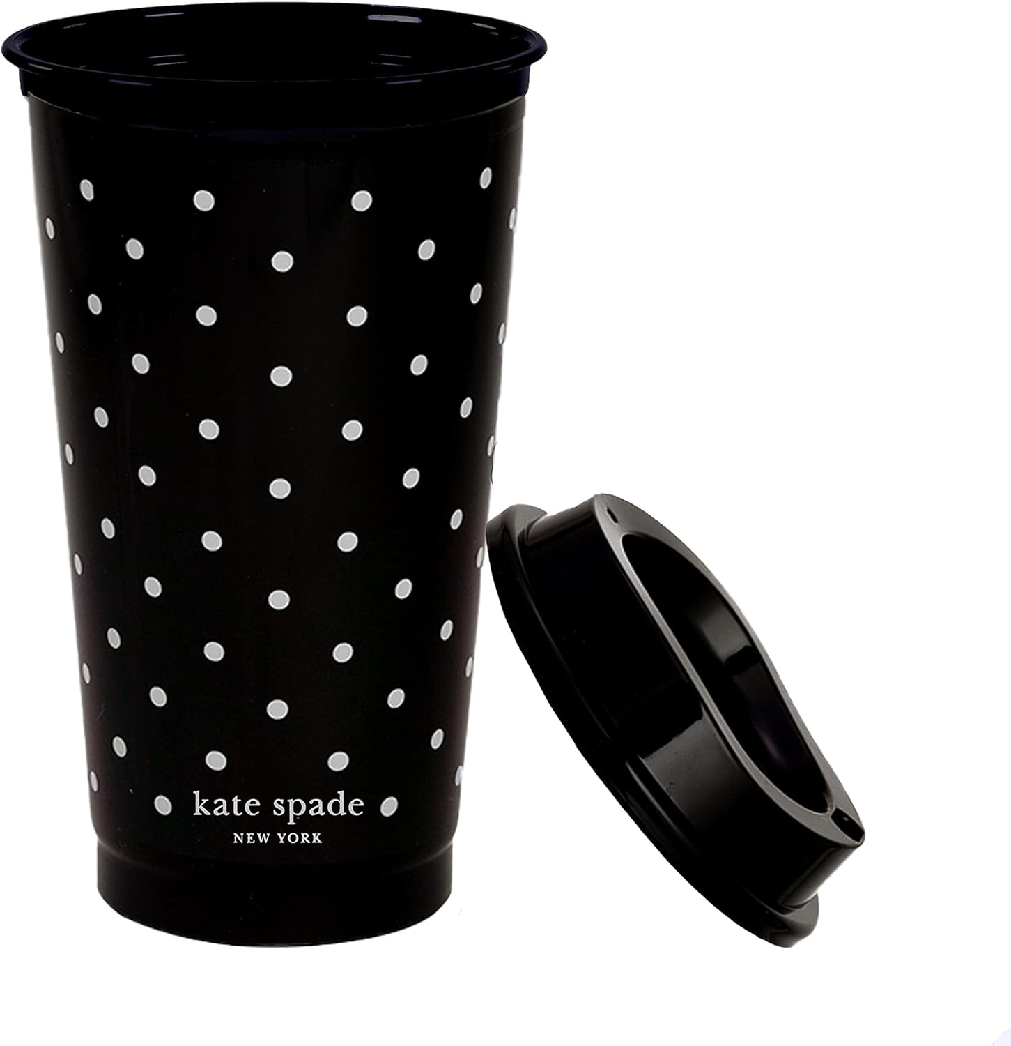 Kate Spade New York Black/White Reusable Travel Tumbler Set of 4, 16 Ounce BPA-Free Plastic Cups with Lids, Coffee Mugs for Hot or Cold Drinks, Dots and Stripes - Image 4