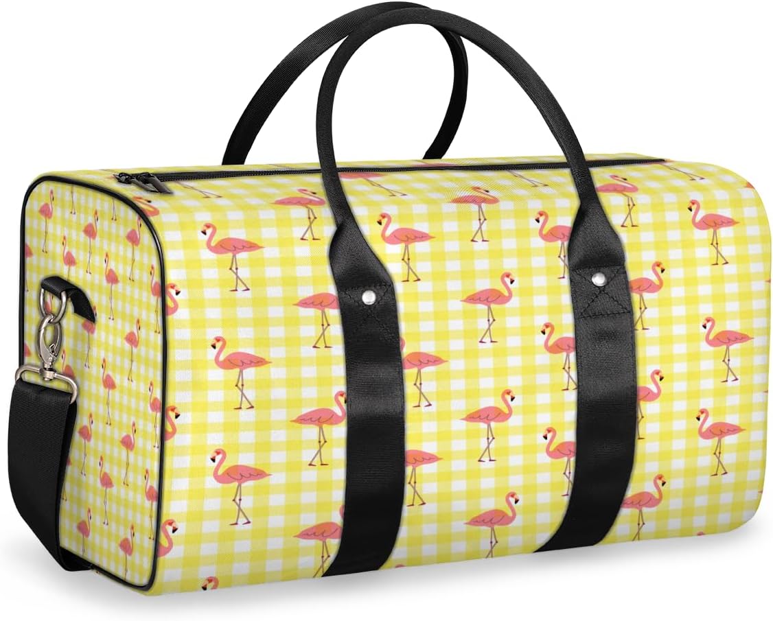 Grid Flamingo Travel Duffel Bag for Women Men Large Capacity Overnight Weekender Bags for Lightweight Waterproof Sport Gym Bag for Workout Yoga Swim