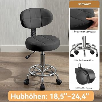 Office Desk Chair,Rolling Stool Computer Chair with Low Back,Height Adjustable Work Home Salon Drafting Swivel Task Chair with Footrest(Black,Pack of 1)
