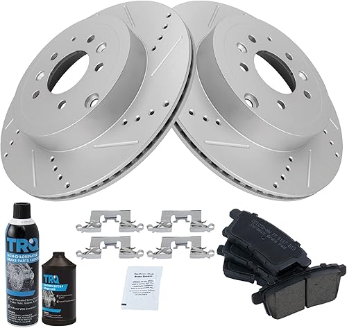 Miniatura 2 de TRQ Pastilla de freno de cerámica trasera y kit de rotor de rendimiento con líquidos compatibles con Mazda CX9 CX-9